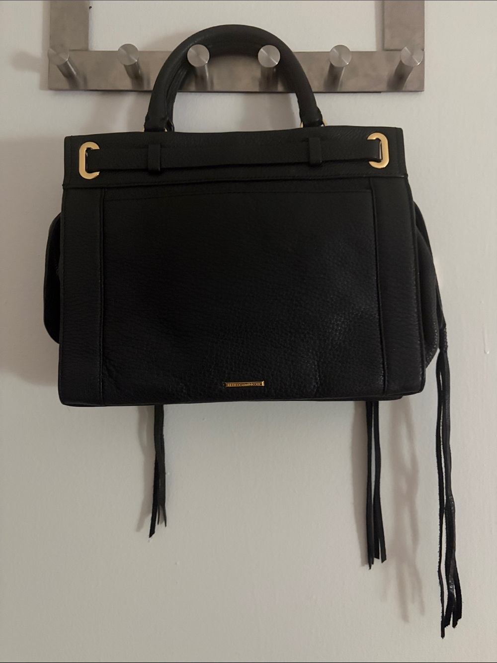 Rebecca Minkoff Pebbled Black Leather Handbag W/ Crossbody Strap & Gold Hardware - Picture 3 of 15